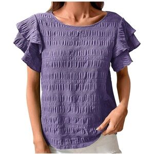 SHEIN Lavender Textured Ruffle Sleeve Blouse
